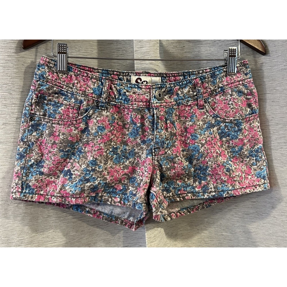 SO Wear It Declare It Denim Jean Shorts Junior's 9 Pink and Blue Floral‎ Y2K